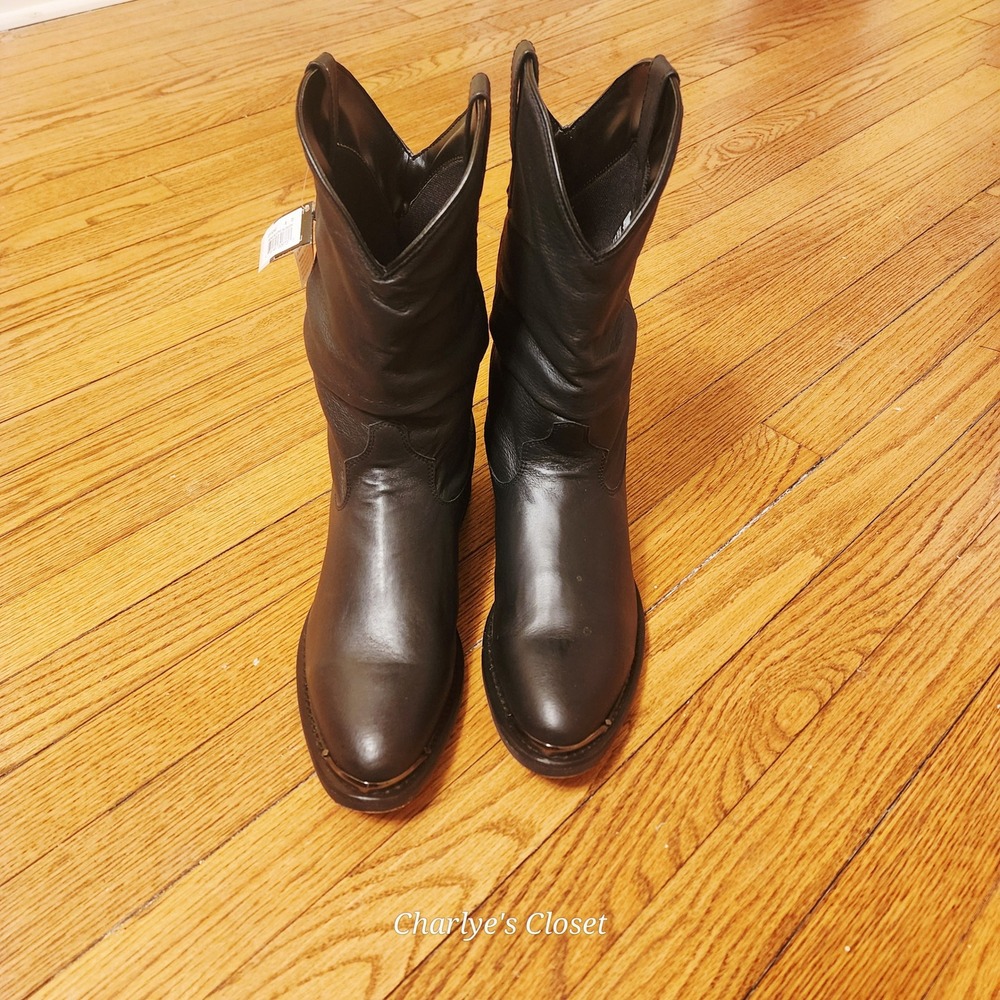 Dingo Men's Amsterdam Black Slouch Leather Boots DI15240-BK Western Biker Rustic - Picture 3 of 14